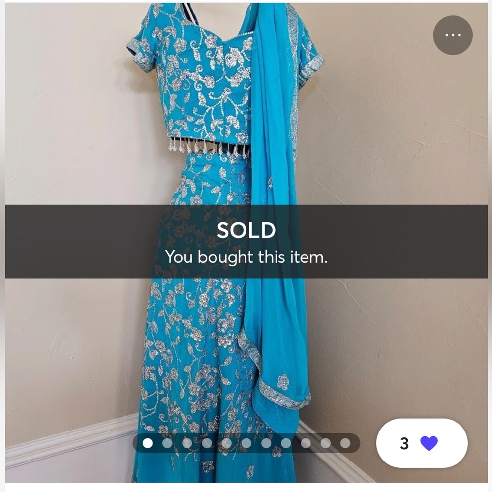 Size 4 Small Lehenga Choli with Dupatta Saree Aqua Blue